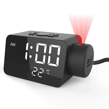Прожекционен Digital alarm clock, Двоен Будилник с USB порт за зарядно устройство, Часовник с Дисплей За сън в спалнята 1