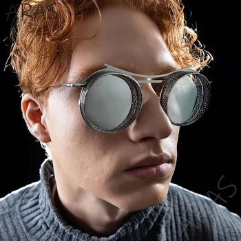 Нови Слънчеви Очила в стил steampunk за Жени И Мъже, Реколта Кръгли Очила в стил пънк, Мъжки Модни Очила с Куха Рамки, Очила с Двоен Мост 1