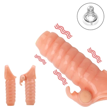 За многократна употреба на Секс Играчки за Мъже, Еротични Вибриращи Ръкав За Уголемяване на Пениса Пръстени Вибратор Удължител 1