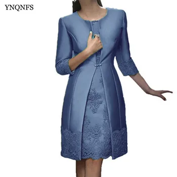 YNQNFS 2020 г. нов размер на тялото рокля на булката майката носи шампанско синьо дантелено бельо кратко сватбена рокля за банкет рокля за майката с дантела 1