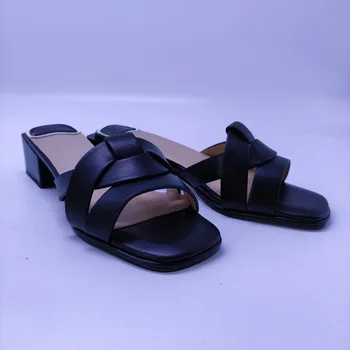 Модерни Елегантни Дамски Пантофи, Висококачествена Обикновена Сандали от микрофибър с Отворени Пръсти, дамски официални Модела обувки на Токчета 4,2 см 1