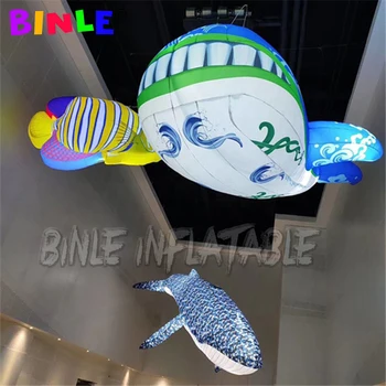 Реквизит за филма подвешивает надуваема Акула, цветен надуваем балон за китови риби с led крушки за украса на тавана 1