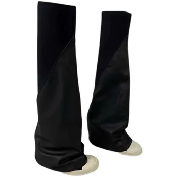 Дамски модел ботуши над коляното от матова кожа, дамски спортни Обувки, високи ботуши до бедрото, на равна подметка, класически Обикновен цвят, черен, 40 1