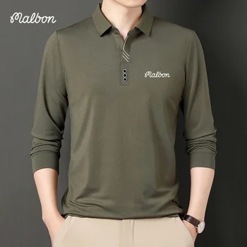 Мъжка Риза За голф Malbon, пролетно-есенна Мъжки Ежедневни Младежки Модни Проста Однотонная Риза с къси ръкави с Ревера, на база Топ 1