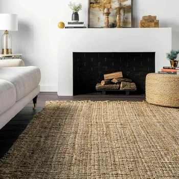 Ръчно изработени килими С Пискюл, 100% Натурален Джутовый Сплетен Обръщане на Мат, Модерен Килим за Дома, Хол, 3x5 фута 1