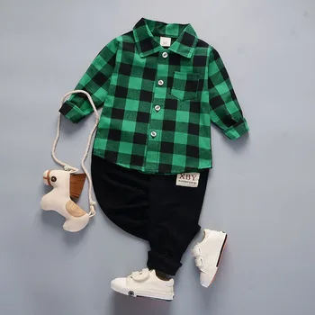 Летен детски комплект дрехи за момчета и момичета, детски клетчатая риза с дълги ръкави, панталони, 2 комплекта бебешка ежедневна костюм chil 1