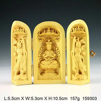Изискан Китайски Чемшир Ръчно Изработени Будизма Статуя На Буда Статуя На Буда Амулет Благоприятна Ковчег