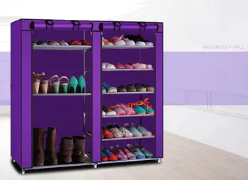 Шкаф за Обувки Комбиниран стил с двойни редове 9 Решетки Лилав Цвят 1
