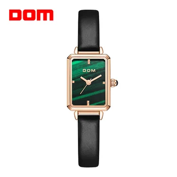 Дамски часовници DOM С Малък Зелен Диск, Модни Луксозни Тенденция на Ежедневните Непромокаеми Кожени Дамски часовници за гмуркане G-1337