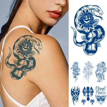 Японската Полупостоянная Трайно Фалшива Татуировка с Змеиным Цвете Боди Арт Ръка Фалшива Татуировка на Жените и Мъжете 1