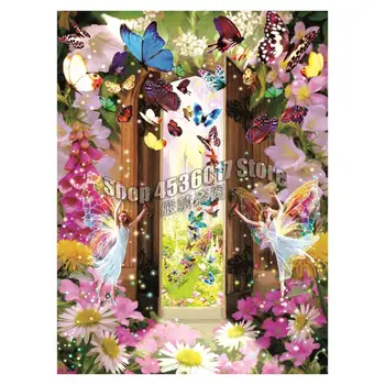 Чудесата на Вратата САМ Пълна Бродерия 5D Диамантена Картина Мозайка Бродерия на кръстат бод Цветя, Пеперуди и Насекоми Изкуство Ръкоделие Начало Декор 1