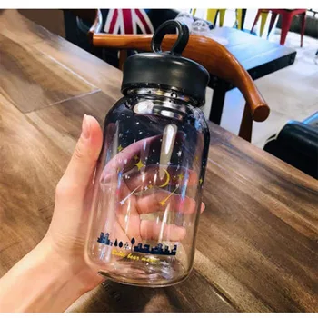 Звездното небе стъклена градиент цветна чаша за вода корейската версия на чаша за устата сладка чаша за ръце преносима стъклена бутилка за вода 1