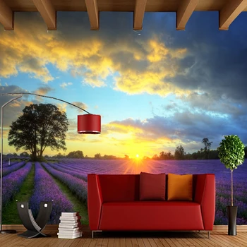 Модерни тапети за декориране на дома, лавандуловото поле природен пейзаж художествени стенописи за хола разтегателен фона на ролка тапет 1