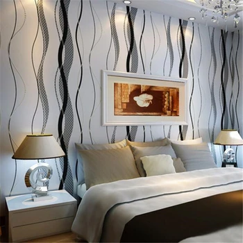 wellyu Модерен минималистичен черен сив вълнови модел нетъкан тапет спалня хол ТЕЛЕВИЗИЯ фон на стената шарени тапети 1