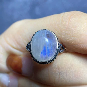 Бижута joyas feminina пръстени със скъпоценни камъни, от естествен син лунен камък S925 стерлинговое сребро вдигане на дограма реколта овални линии за пръстите 1