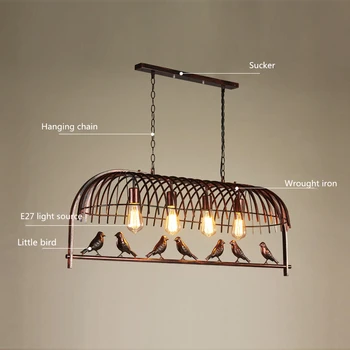 Ретро креативна птичья клетка LED окачен лампа обикновен гланц E27 вътрешно осветление хол кухня трапезария спалня тавана лампа 2
