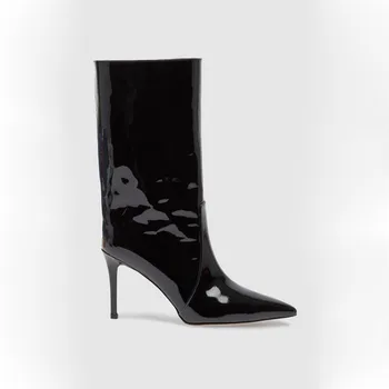Нови европейски и американски обувки на висок ток, модни вечерни Благородни дамски обувки от лачена кожа с остри пръсти 2
