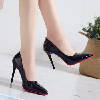 Zapatos De Mujer/ Пикантен дамски обувки-лодка на високи токчета с червени подметки; Новост 2022 г.; Модни дамски обувки-лодка с остри пръсти на тънък ток, без закопчалка 2