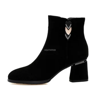 Дамски ботильоны; Новост есента 2021 г.; модни обувки на високи токчета във формата на Пальта; ежедневни обувки с метална верига и остри пръсти на квадратен ток 2