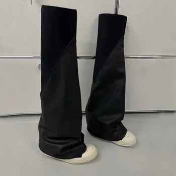 Дамски модел ботуши над коляното от матова кожа, дамски спортни Обувки, високи ботуши до бедрото, на равна подметка, класически Обикновен цвят, черен, 40 2