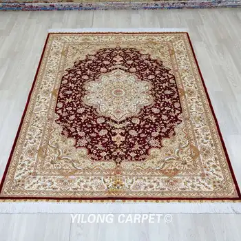 4,5 'x6,5 'Персийски килим, ръчно изработени, Декор за пола, Елегантен Копринен мат (TJ447A) 2