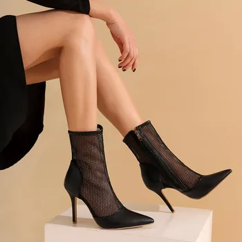 ASHIOFU/Новост 2021 г.; Дамски обувки на висок ток; Пикантни кожени обувки от въздушна мрежа с реални снимки; Елегантни вечерни модни дишащи обувки за бала 2