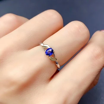 очарователно пръстен със синьо естествен сапфир за жени, бижута, истинско сребро 925 проба, позлатени овалния естествен камък, подарък за рожден ден за момичета и момчета 2