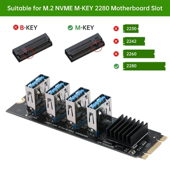 M. 2 Nvme до 4 USB PCIE Странично Адаптер, M2 М-ключът към PCIE 1X USB 3.0 Конвертор Карти С Радиатор За Майнинга Биткойнов 2
