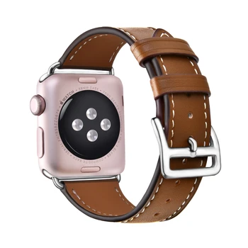 Каишка от естествена кожа за Apple Watch Band 44 мм 40 мм 38 мм 42 мм Въжета с катарама за iWatch Series 6 SE 5 4 3 2 1 Гривна 2