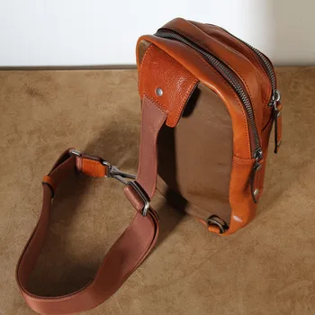 AETOO Оригинален мъжки нагрудная чанта ръчна изработка в стил ретро, раница приливи и отливи, на най-горния слой, ежедневна чанта от телешка кожа, кожена мини чанта-месинджър 2