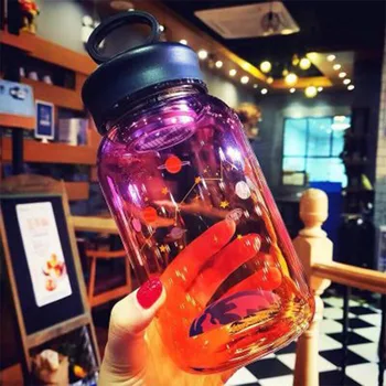 Звездното небе стъклена градиент цветна чаша за вода корейската версия на чаша за устата сладка чаша за ръце преносима стъклена бутилка за вода 2