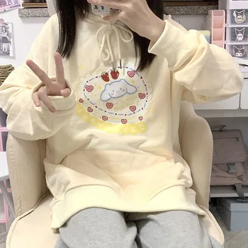 Kawaii Sanrio Hello Kitty Мила Жена Hoody с качулка в корейски стил, Модерен Пуловер за момичета, Пролетта и есента Дрехи, Ежедневни Облекла с дълги Ръкави 2