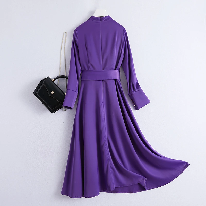 2020 ново пролетта женствена рокля елегантна лилава рокля с дълъг ръкав есенни черни и дълги рокли за жените vestido de mujer LRLZ8201 KJ Изображение 1