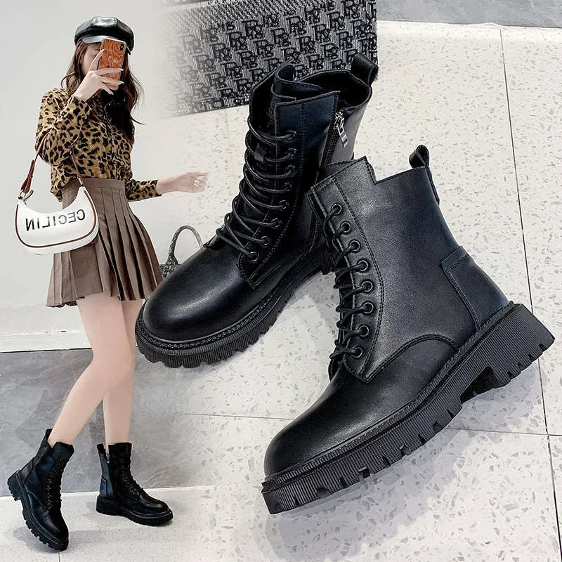 2022 г. есенно-зимните модни пикантни мотоциклетни ботуши в британски стил с кръгла пръсти, дамски обувки за инструменти, Zapatos De Mujer Изображение 4