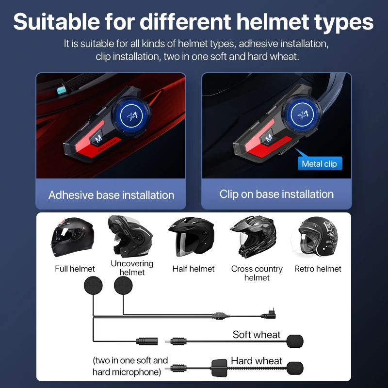 X7 Bluetooth 5,0 Мотоциклет Шлем Слушалки Водоустойчива IP65 Безжични Слушалки Поддържа Силна Връзка Музика Изображение 3