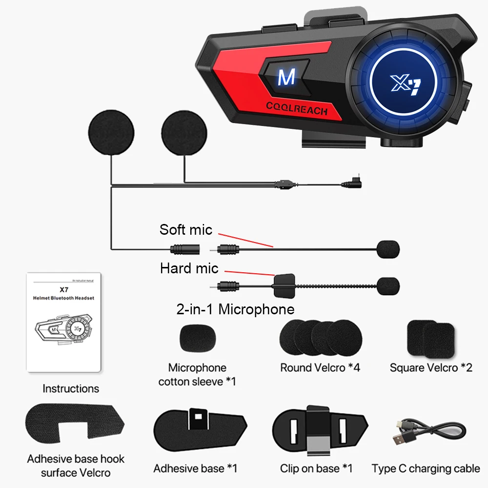 X7 Bluetooth 5,0 Мотоциклет Шлем Слушалки Водоустойчива IP65 Безжични Слушалки Поддържа Силна Връзка Музика Изображение 5