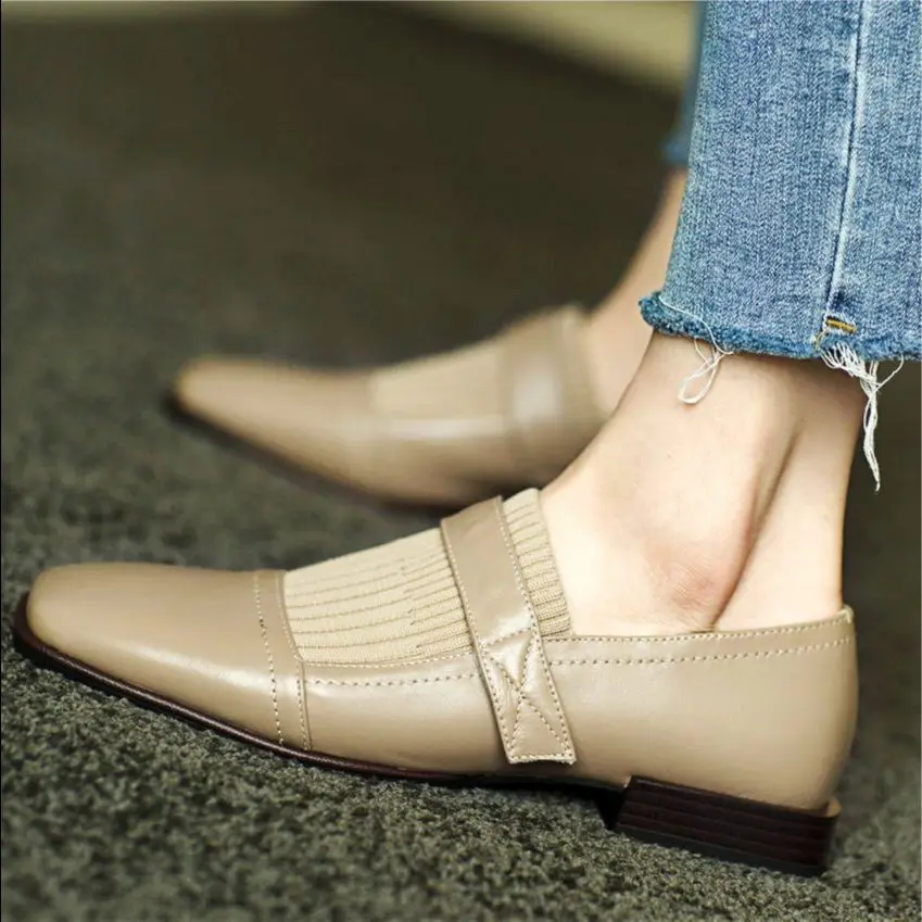 Дамски обувки-oxfords от Волска Кожа Върху плоска подметка Mary Janes, лоферы с квадратни пръсти, Ботильоны, Офис Елегантни обувки Изображение 5