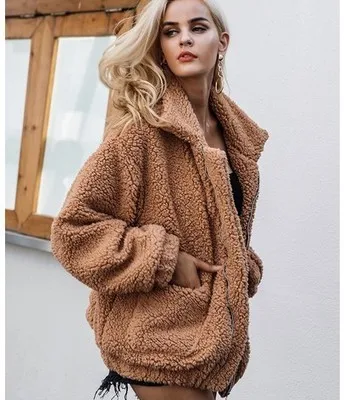 Есенно-зимни Новата Европейска и американска дамско Палто от изкуствена кожа, палта от овча вълна, женски Всекидневен стил BF Изображение 2