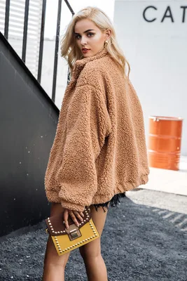 Есенно-зимни Новата Европейска и американска дамско Палто от изкуствена кожа, палта от овча вълна, женски Всекидневен стил BF Изображение 3