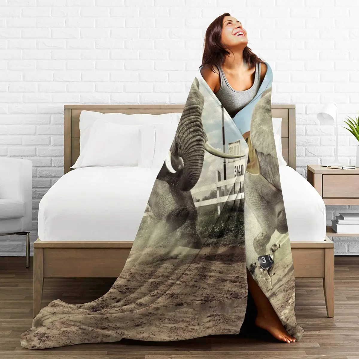 животните 3D печат печат одеяло покривки одеяло ретро спално бельо квадратно меко одеяло за пикник Слон Изображение 4