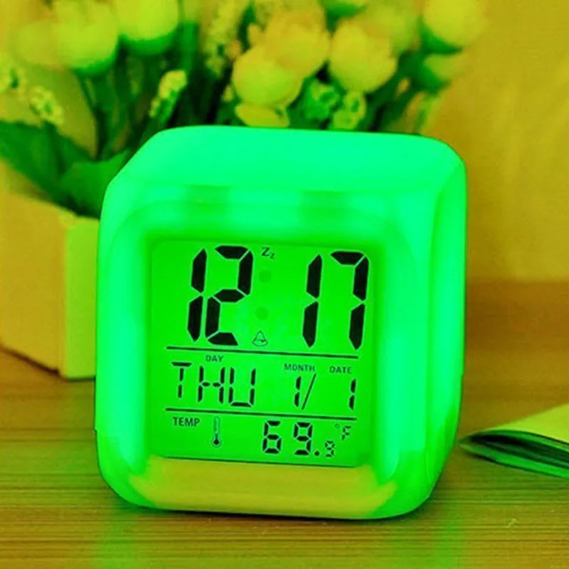 Многофункционален Портативен LED Аларма Colock, което променя Цифров Настолен Приспособление, Цифров часовник с Аларма, Термометър, Нощен Светлинен Куб, Led Часовници За Дома Изображение 2