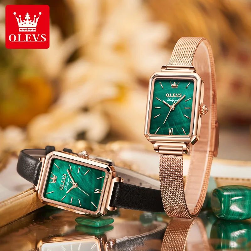 Часовници горещи продажба на малки зелени часовници квадратни кварцови часовници, водоустойчиви дамски часовници дамски Изображение 3