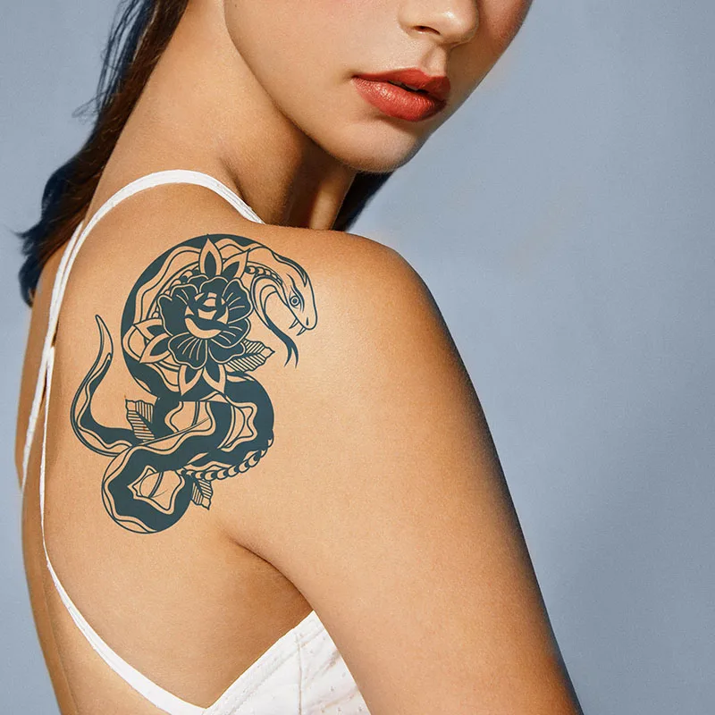 Японската Полупостоянная Трайно Фалшива Татуировка с Змеиным Цвете Боди Арт Ръка Фалшива Татуировка на Жените и Мъжете Изображение 2