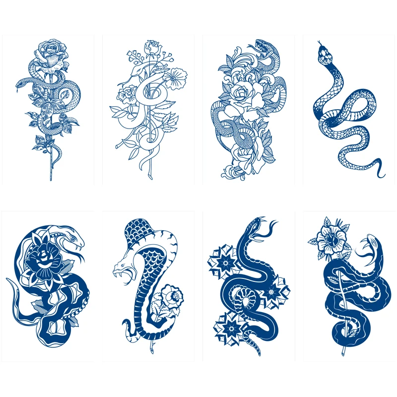 Японската Полупостоянная Трайно Фалшива Татуировка с Змеиным Цвете Боди Арт Ръка Фалшива Татуировка на Жените и Мъжете Изображение 3