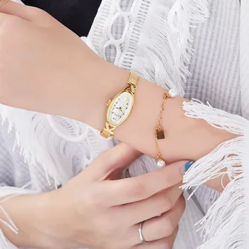 Ретро Стил овални влакна малки луксозни часовници инкрустирани с диаманти дамски часовници темперамент кварцов златни часовници 1