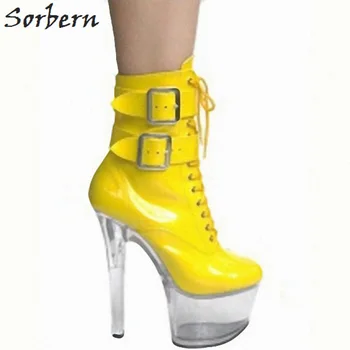 Sorbern/Женски Ботильоны на високи токчета с шипове 15 см, обувки на платформа, по-Големи Размери, Черни Обувки с Ярки цветове, Прозрачен от плексиглас, на ток 1