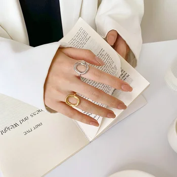 Хит на продажбите, златен пръстен, жената просто и модерно открито пръстен O-образна форма, триизмерни гланцово модно универсално женско пръстен