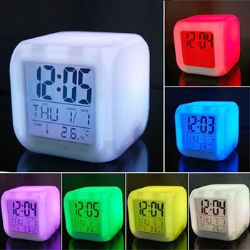 Многофункционален Портативен LED Аларма Colock, което променя Цифров Настолен Приспособление, Цифров часовник с Аларма, Термометър, Нощен Светлинен Куб, Led Часовници За Дома
