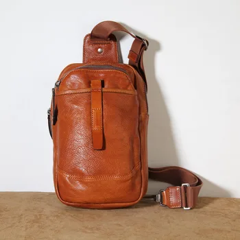 AETOO Оригинален мъжки нагрудная чанта ръчна изработка в стил ретро, раница приливи и отливи, на най-горния слой, ежедневна чанта от телешка кожа, кожена мини чанта-месинджър 1