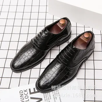 Мъжки модельная обувки, Висококачествени Кожени Мъжки Оксфорд обувки Дантела, Ежедневни Бизнес Мъжки обувки с остър бомбе, Мъжки бизнес сватбена модельная обувки 2
